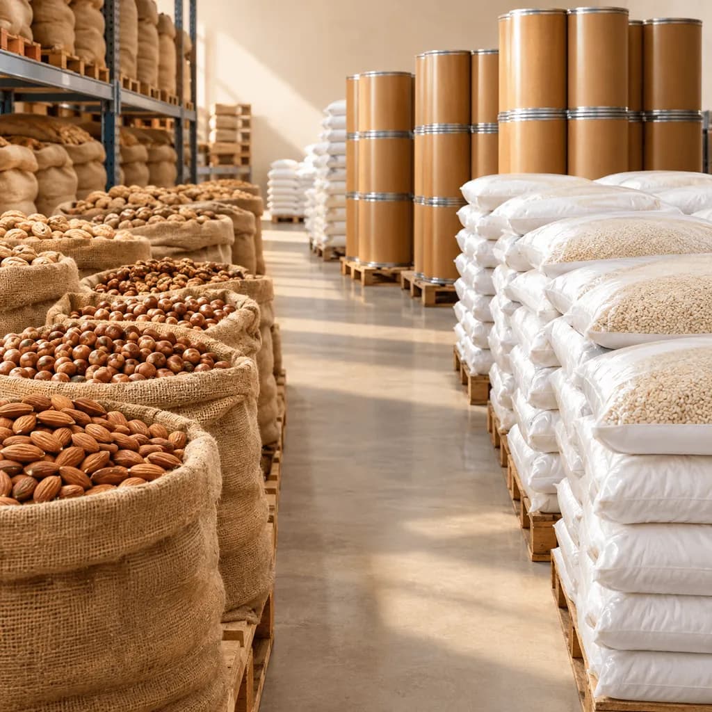 Sacks of raw cashew nuts being weighed at a collection point in southern Tanzania